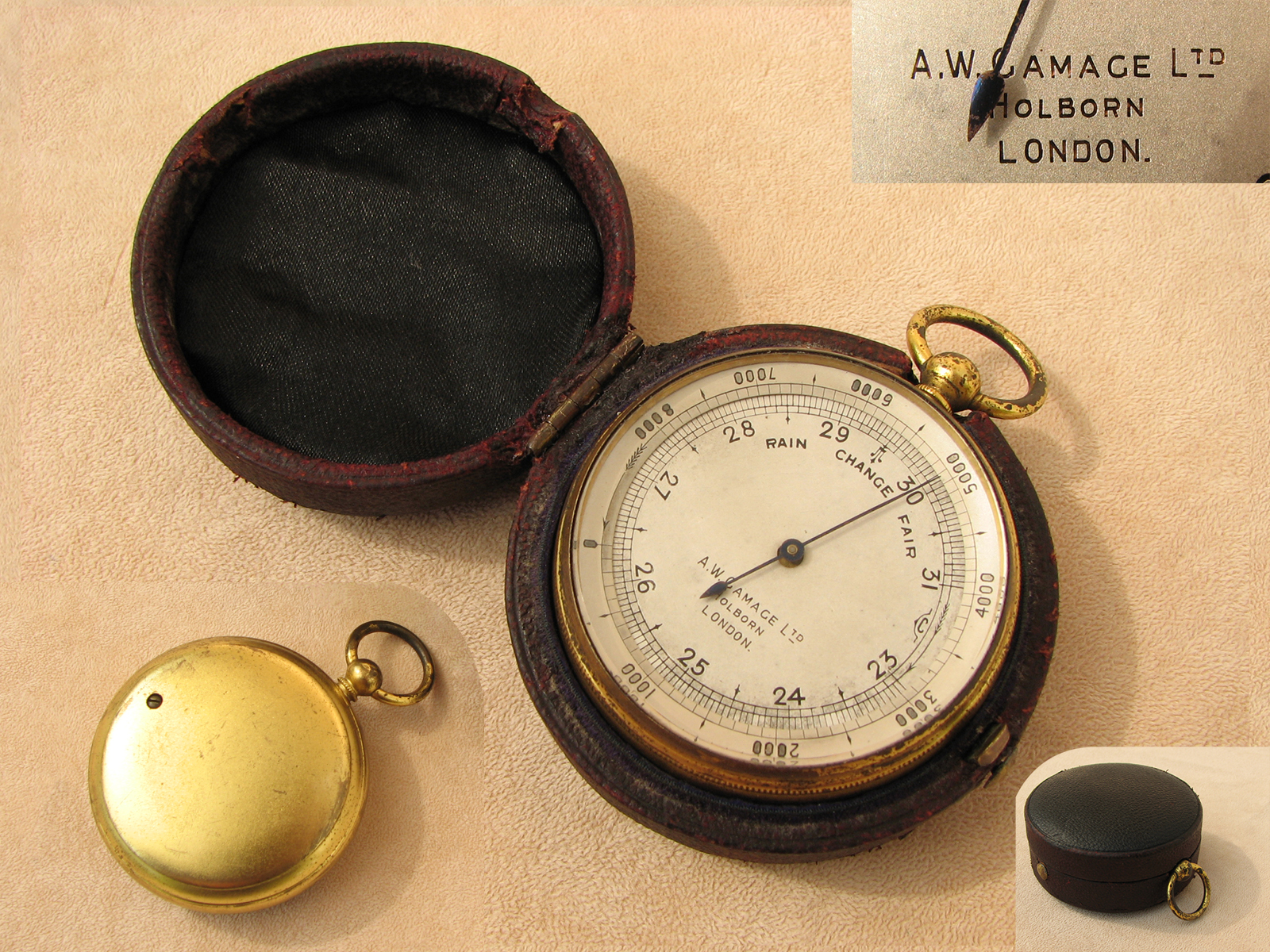 Pocket Barometer signed A.W. Gamage Ltd. Holborn London - circa 1885